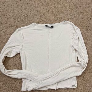 Zara White Fitted Long Sleeve Blouse